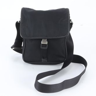 Prada Black Leather Nylon Messenger Bag Shoulder Bag (Pre-Owned)