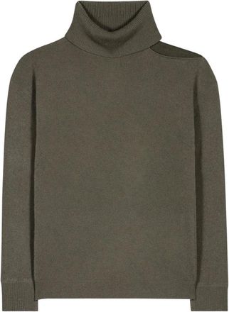 Luisa Cerano Cashmere Mix Cut-Out Trui - Dames - Coltruien - Groen - M - Wol - Truien & Vesten