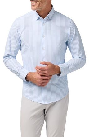 Mizzen+Main Leeward Trim Fit Bengal Stripe No Tuck Stretch Button-Up Shirt in Cloud Blue Bengal Stripe at Nordstrom, Size Xx-Large