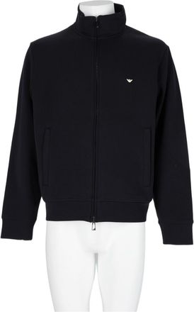 Emporio Armani Minimalist Black Sweatshirt with High Collar and Full Front Zipper