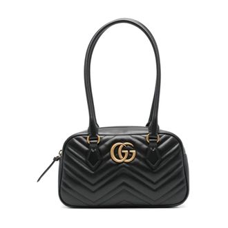 Gucci Shoulder Bags, female, Black, Size: ONE SIZE Black Signature Marmont Quilted Bag