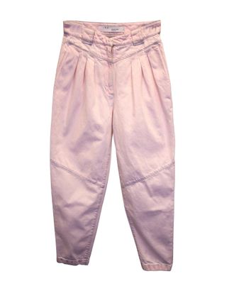 Iro Iro High-Waist Pleated Tapered Pants in Pink Cotton Denim