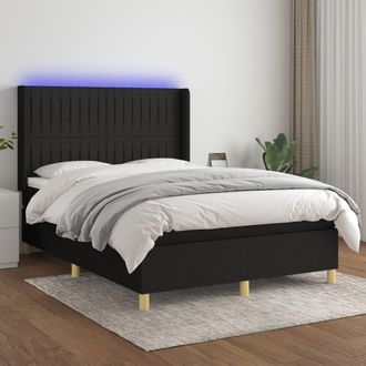 vidaXL Cama Box Spring Colch&oacute;n Y Luces Led Tela Negro 140x190 Cm Vidaxl