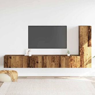 Berkfield Home Wall Mounted TV cabinets 3 pcs Old Wood Engineered Wood in Brown