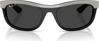 Ray-Ban 62mm Balorama Polarized Rectangle Sunglasses in Grey On Black /Polar Black at Nordstrom
