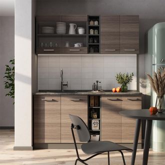 Vicco Cocina Para Solteros R-line, Gris Noble/antracita, 160 Cm Sin Encimera