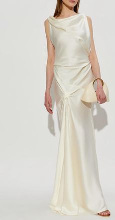 Victoria Beckham Satin Dress With Draping, Womens, White