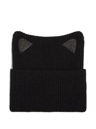 Karl Lagerfeld cat-ear embellishment beanie - Black