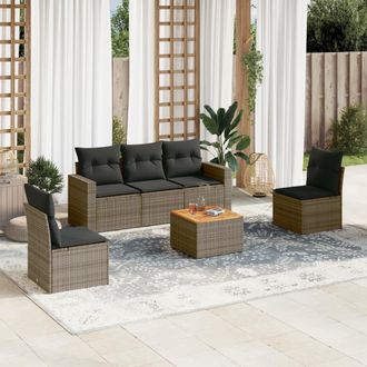 vidaXL Set De Muebles De Jard&iacute;n 6 Pzas Y Cojines Rat&aacute;n Sint&eacute;tico Gris Vidaxl