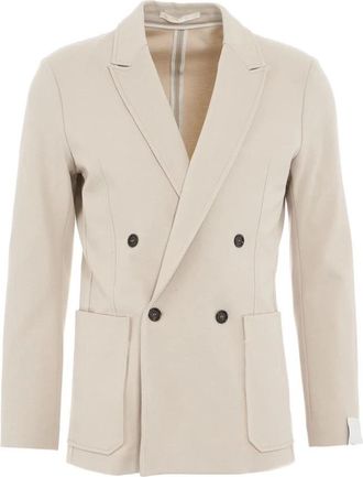 Paolo Pecora Dubbelrijige blazer met logo details - Heren - Blazers - Beige - M - Jassen