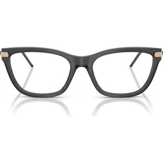 Emporio Armani 54mm Cat Eye Optical Glasses in Shiny Opal Black /Demo Lens at Nordstrom