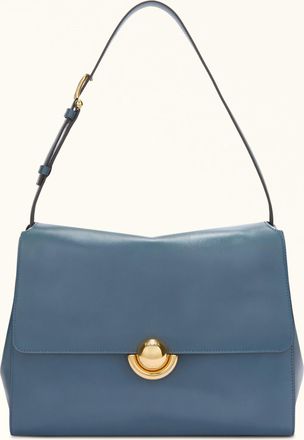 Furla Domus Shoulder Bag M Grigio Blu Varrenne Calf Leather + Suede Woman