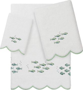Linum Home Textiles 100% Turkish Cotton Fish School Scallop 3Pc Embellished Towel Set