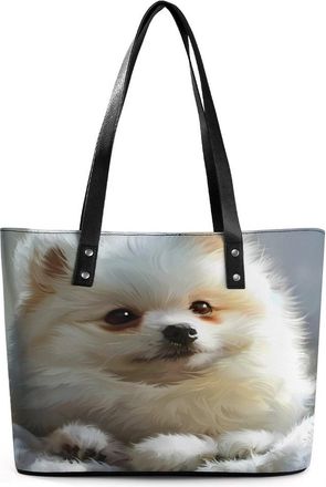 Generic White Pomeranian Tote Bags for Women Cute Shoulder Purses Handbags
