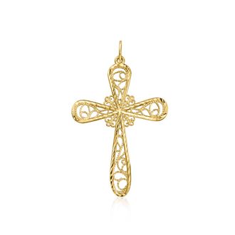 Ross-Simons Italian 10kt Yellow Gold Filigree Cross Pendant