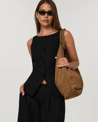 Vuori Clothing Trestles Twill Button Down Tank Top | Black | XS, Size Extra Small