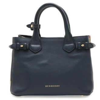 Burberry Pre-owned Banner Leder Canvas Handtas - Dames - Vintage Handtas - Blauw - ONE Size - Leer - Vintage