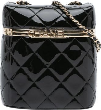 Chanel Pre-owned Quilted Patent Logo Chain Vanity Case - Dames - Vintage Schoudertas - Zwart - ONE Size - Leer - Vintage