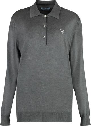 Prada Long Sleeve Knit Polo Shirt - Dames - Polos - Grijs - M - Tops