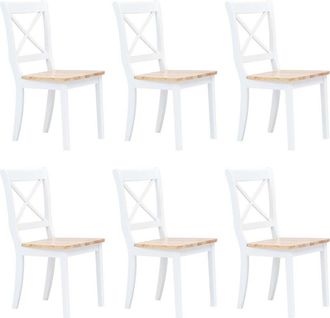 vidaXL Vidaxl - Sillas De Comedor 6 Uds Madera Maciza De Caucho Blanco Y Madera