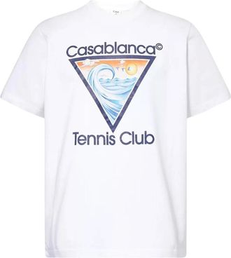 Casablanca Mens Casablanca Tennis Club Icon Crewneck White T-Shirt - Size: 38