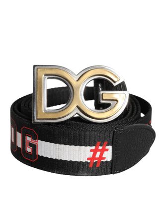 Dolce & Gabbana Black White Printed Metal Logo Buckle Mens Belt