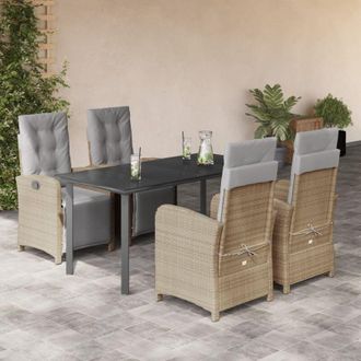 vidaXL Set Comedor De Jard&iacute;n 5 Pzas Con Cojines Rat&aacute;n Sint&eacute;tico Beige Vidaxl