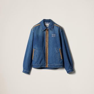 Miu Miu Denim and leather blouson jacket