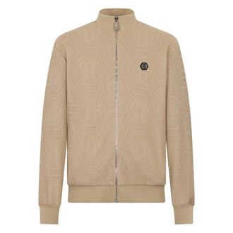 Philipp Plein Hoodies & sweatvesten, Heren, Beige, L, Katoen, Jacquard Tracksuit Jacket Monogram