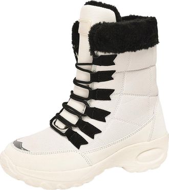 Generic Comfy Boots for Women, Snow Boots Women - Comfortable Warm Winter Shoes Casual Lace Up Mid-Calf Shoes Classic Thicken Ankle Boot for Go Out Solid Colo