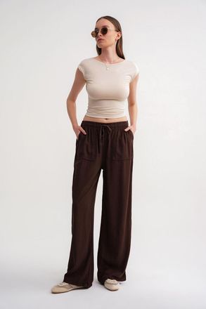 Mixray Midwaist Rechte Pantalon van Katoen met Striksluiting