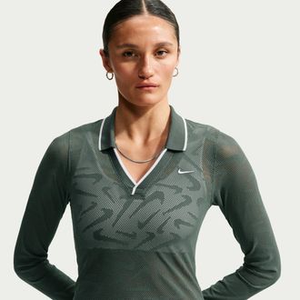Nike Womens Nike Sportswear Chill Knit Tight Mod-Cropped Long-Sleeve Lace Top in Green | IM8389-303