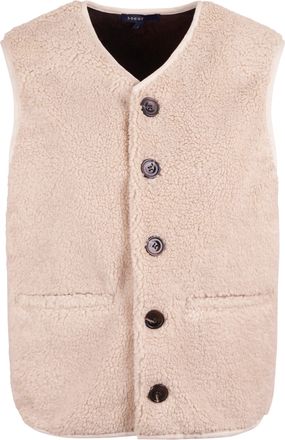 SOEUR Sleeveless Textured Fleece Vest with V-Neckline and Button Closure