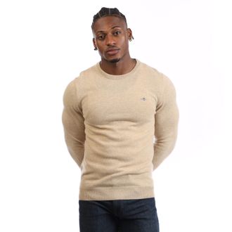 GANT Mens Lambswool Blend Crewneck Sweatshirt in Mink Textile - Size X-Large