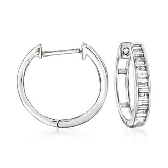 Ross-Simons Diamond Huggie Hoop Earrings in 14kt White Gold