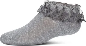 MeMoi Step and Shimmer Ruffle Anklet Socks in Gray at Nordstrom, Size 6-12M