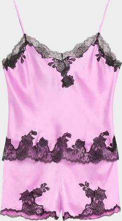 Natori Lolita Lace-Trim Silk Pajama Set
