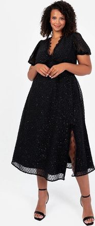 Lovedrobe Womens V-Neck Short Sleeve Midi A-Line Dress - Black - Size: 12