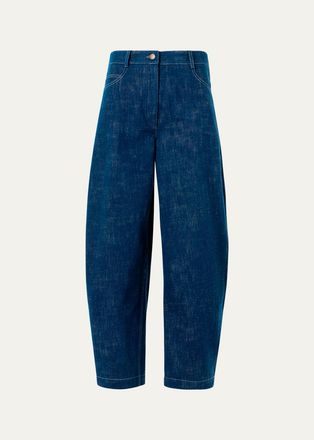 Akris Mid-Rise Denim Barrel-Leg Ankle Trousers