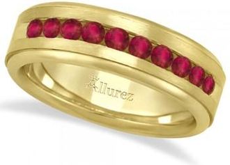Allurez Mens Channel Set Ruby Ring Wedding Band 14k Yellow Gold (0.25ct)