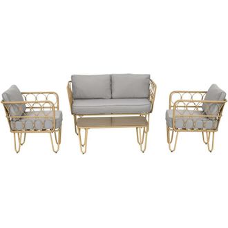 OUTSUNNY Set da Giardino in Rattan con Divanetto, Tavolo e 2 Poltrone Stile Boho - Outsunny