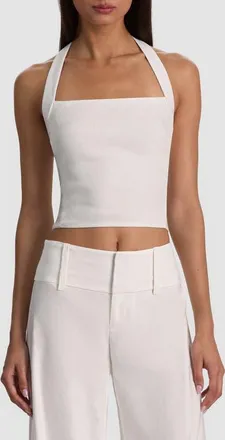 Alice & Olivia Fiona Crop Halter Top in Off White at Nordstrom, Size 4