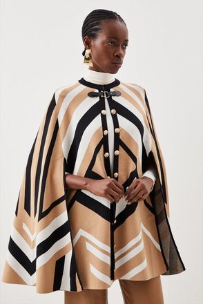 Karen Millen Womens Viscose Blend Military Trim Knitted Cape - Beige - Size X-Small