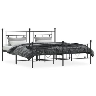 Berkfield Home Metal Bed Frame without Mattress with Footboard Black 183x213cm | Size: 183x213 cm