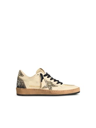 Golden Goose Ball Star wei&szlig;e Lear -Sneakers mit Glitterstar und Ferse