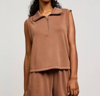 Skies Are Blue Clothing Savannah Scuba Sleeveless Top In Coffee