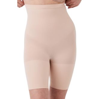 Spanx SPANXsculpt Seamless Power High Waist Mid Thigh Shorts in Oat at Nordstrom, Size Medium