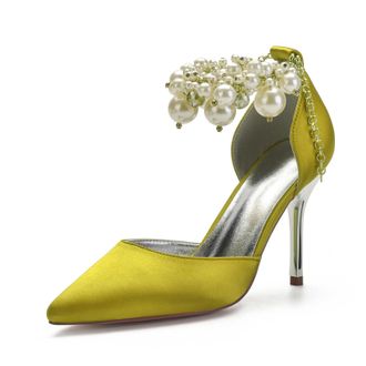 Miyoopark Womens High Heel Wedding Shoes Beaded Elegant Formal Party Pumps M528 Yellow UK 6.5