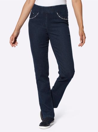 Casual Looks Schlupfjeans CASUAL LOOKS, Damen, Gr. 44, Normalgr&ouml;ssen, blau (dunkelblau), 78% Baumwolle, 20% Polyester, 2% Elasthan, unifarben, lang, Jeans Schlupfj
