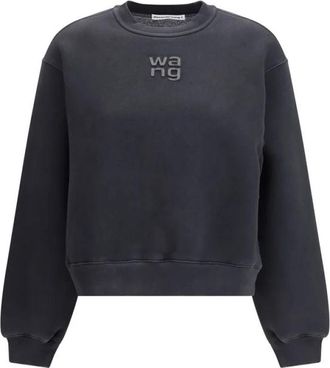 Alexander Wang Crystal Hotfix Logo Sweatshirt - Dames - Sweatshirts - Zwart - L - Katoen - Hoodies & sweatvesten